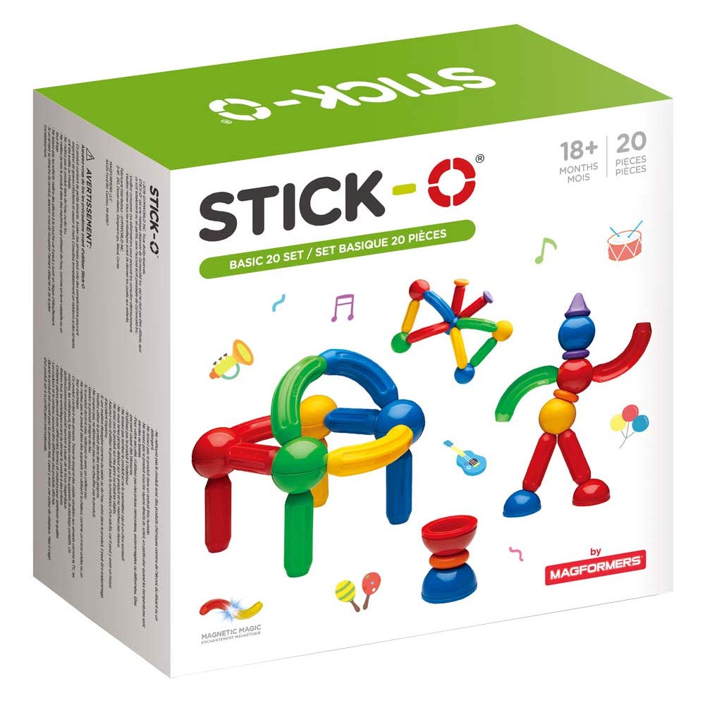 Stick-O Magnetic Building Blocks for Children Aged 1+, Creative Construction Toy, Educational Toy with Magnet, 36 Models for Girls and Boys, Montessori Toy, 20 Pieces Set,