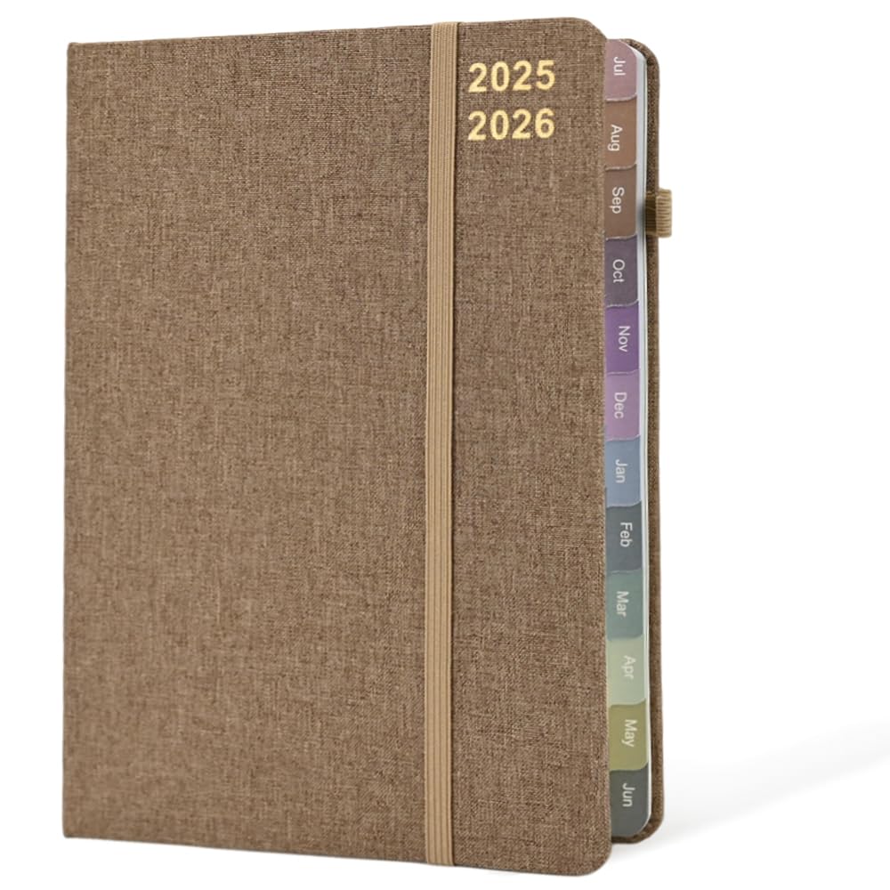 Photo 1 of 2025-2026 Weekly & Monthly Linen Cover Planner, July 2025 - June 2026 To Do List Notebook Academic Year Calendar with Colorful Monthly Tab, Pocket, Pen Loop