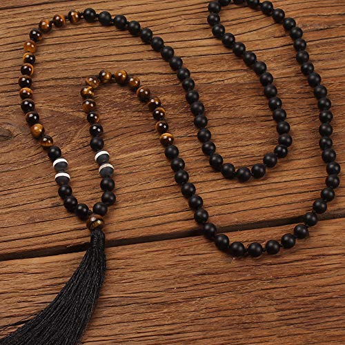 GVUSMIL 108 Mala Beads Meditation Necklace/Natural Gemstone Jewelry/Mala Beads Necklace/Buddha Necklace - Buddhist Prayer Beads/Tassel Necklace (Black Matter)
