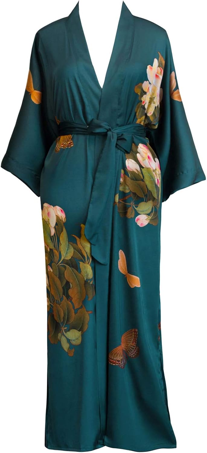 KIM+ONO Women's Plus Size Charmeuse Kimono Robe Long Watercolor