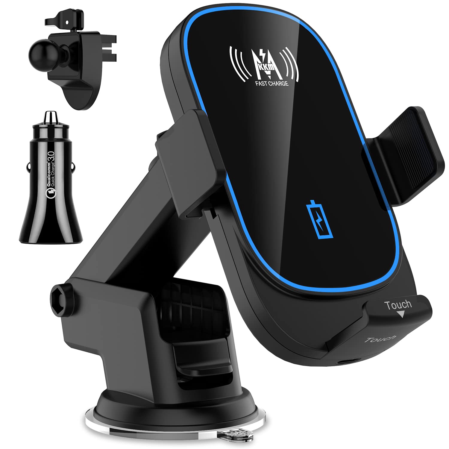 KKM Wireless Car Charger, 15W Qi Fast Charging Auto-Clamping Car Charger Mount, Air Vent Dashboard Car Phone holder for iPhone 14 Pro/14 Pro Max/14/14 Plus Samsung S22/S20 FE/Note 20
