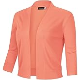 GloryStar Women's 3/4 Sleeve Open Front Cropped Cardigan Sweater Lightweight Knit Short Shrugs (S, Baby Peach)