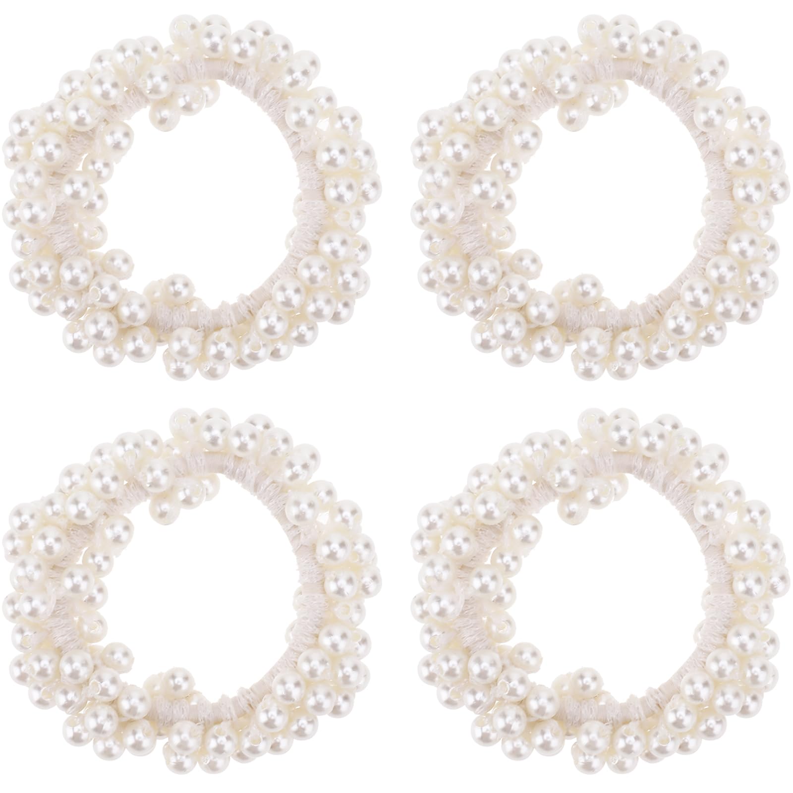 Lusofie 4Pcs Pearl Hair Ties White Pearl Scrunchie Elastic Pearl Ponytail Holder Hair Ropes Hair Accessories for Women and Girls