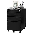 FLEXISPOT 3-Drawer Metal Mobile Filing Cabinet for Home Office - Under Desk Storage with Lock Keys - Legal/Letter/A4 File Organizer - Fully Assembled Except Wheels - Black