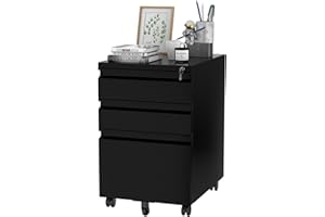 FLEXISPOT 3-Drawer Metal Mobile Filing Cabinet for Home Office - Under Desk Storage with Lock Keys - Legal/Letter/A4 File Organizer - Fully Assembled Except Wheels - Black