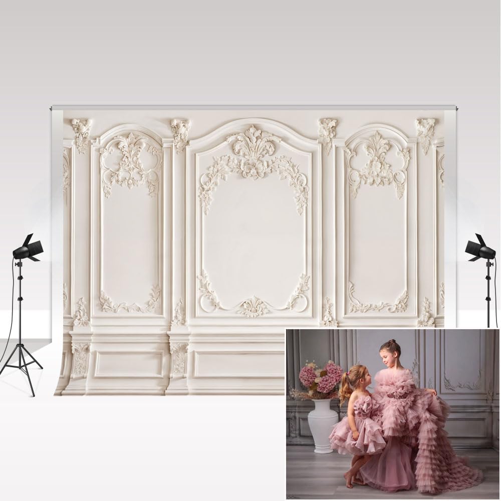 Kate White Vintage Fine Art Floral Wall Photography Backdrops 2.2x1.5m/7x5ft Classic Interior Modern Decorative Props Kids Adult Portrait Wedding Bridal Shower Background Photo Studio