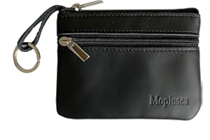 Moplusea Genuine Leather Small Coin Purse Wallet With Keychain Mini Change Purse Coin Pouch Holder For Men (GLCB010 Black)