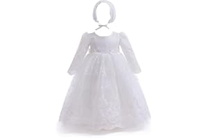 Leideur Baby Girl Christening Baptism Dress Long Blessing Gowns White Formal Wedding Dresses for Newborn
