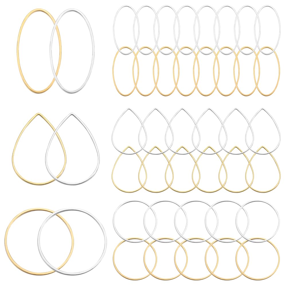 SOFPLATE 1 Box 6 Styles 120Pcs Earrings Beading Hoop Bulk Beaded Earring Making Hoop Linking Gold Silver Teardrop Ring Oval Earring Components Findings for DIY Earrings Jewellery Making Accessories