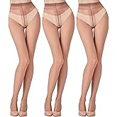 Aaronano 3 Pairs Sheer Pantyhose for Women T-Crotch Tights 20D Ultra Thin High Waist Stockings