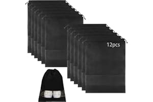 YMCCOOL 12pcs Non-woven Shoe Bags for Travel 12.6" X 17.3" Portable Shoe Bags with Clear Window, Large Drawstring Dustproof Travel Shoe Storage Bag for Men & Women, Black,XL Size
