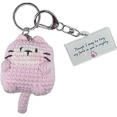 Mini Funny Knitted Crochet Positive Cat Keychain, Handmade Emotional Cheer Support Pickle Potato Duck for Friends, Family, Thoughtful Handmade Gift for Celebrations, Birthdays, Just Because Moments