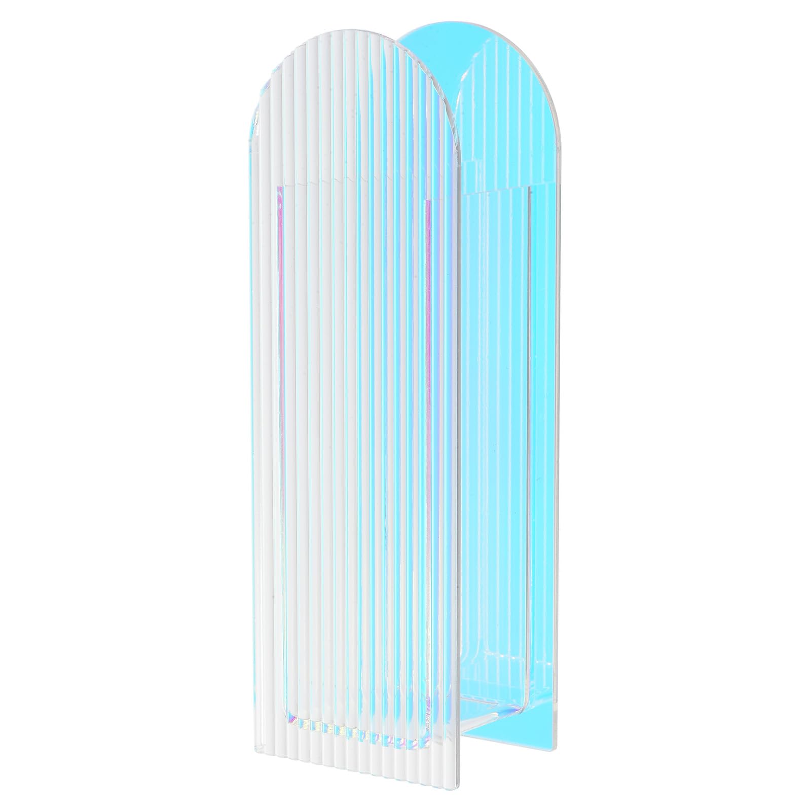 PATIKIL 3x2x9" Iridescent Vase, Arch Acrylic Flower Vase Strip Texture Modern Centerpiece Decorative Vase for Wedding Party Home Decor, Colorful