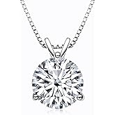 DYUNQ 1-3 CT Moissanite Necklace for Women, Solitaire Lab Imitation Diamond Pendant, 18K White Gold Plated D Color Round Cut 925 Sterling Silver Necklace, GRA Certified, 18+2 inch Box Chain
