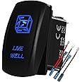 BACAUTOPARTS Marine Waterproof Blue Led Live Well Rocker Switch with Jumper Wires for Car Boat Yacht Ship Sailboat Fishing Boat Pontoon 12V 24V