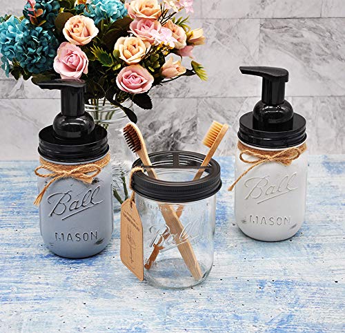 Mason Jar Toothbrush Holder - Bronze - with 16 Ounce Ball Mason Jar,Premium Rustproof 304 Stainless Steel Lid and Chalkboad Labels - Rustic Farmhouse Decor Bronze Bathroom Accessories/Bronze