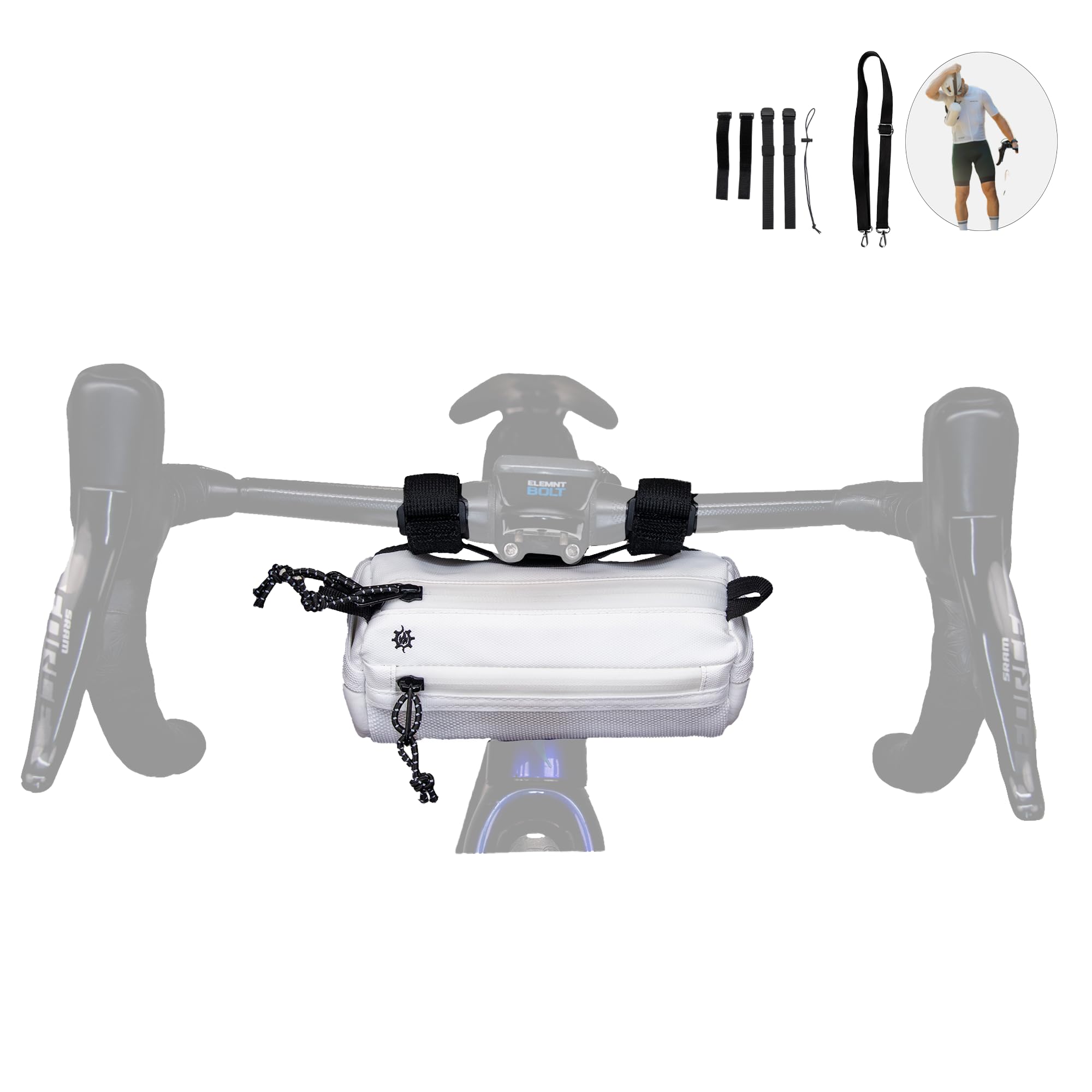 Lumiere & Co. Bike Handlebar Bag - Durable, Multiple-Size Options and Multi-Color Options -Dual Elastic Straps, Clips & Hook & Loop Attachments (Small, White)
