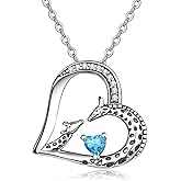 TANGPOET Giraffe Birthstone Heart Pendant Necklace Jewelry Gifts for Women 925 Oxidized Sterling Silver Gold Plated Mother's Day Birthday Gifts for Mom Mother Daughter with 18"+2" Chain