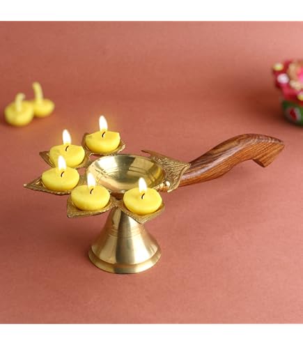 Kartique Hanuman Ji Aarti Deepak – Messing-Öllampe Mit Griff, 11,4 Cm Hoch, Goldfarben