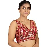 FIGURE'S DESIGNER Women's Navratri Style Embroidery Sleeveless V Neck Readymade Sleeveless Saree Blouse E5