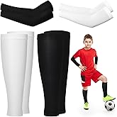 RoundFunny 4 Pairs Compression Leg Sleeve and Arm Sleeves for Basketball Youth Football Soccer Sports Supplies for Boys Girls