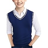 Haloumoning Boys Sweater Vest Kids Uniform Vest Casual V Neck Knit Pullover Sweater 5-14Y