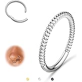 BodyBonita Hinged Nose Rings Hoops - 316L Surgical Steel Twisted Seamless Clicker Cartilage Earrings Septum Rings Jewelry Conch Piercing Tragus Rook Daith Helix Women Gold Plated/Black/Silver 16G/18G
