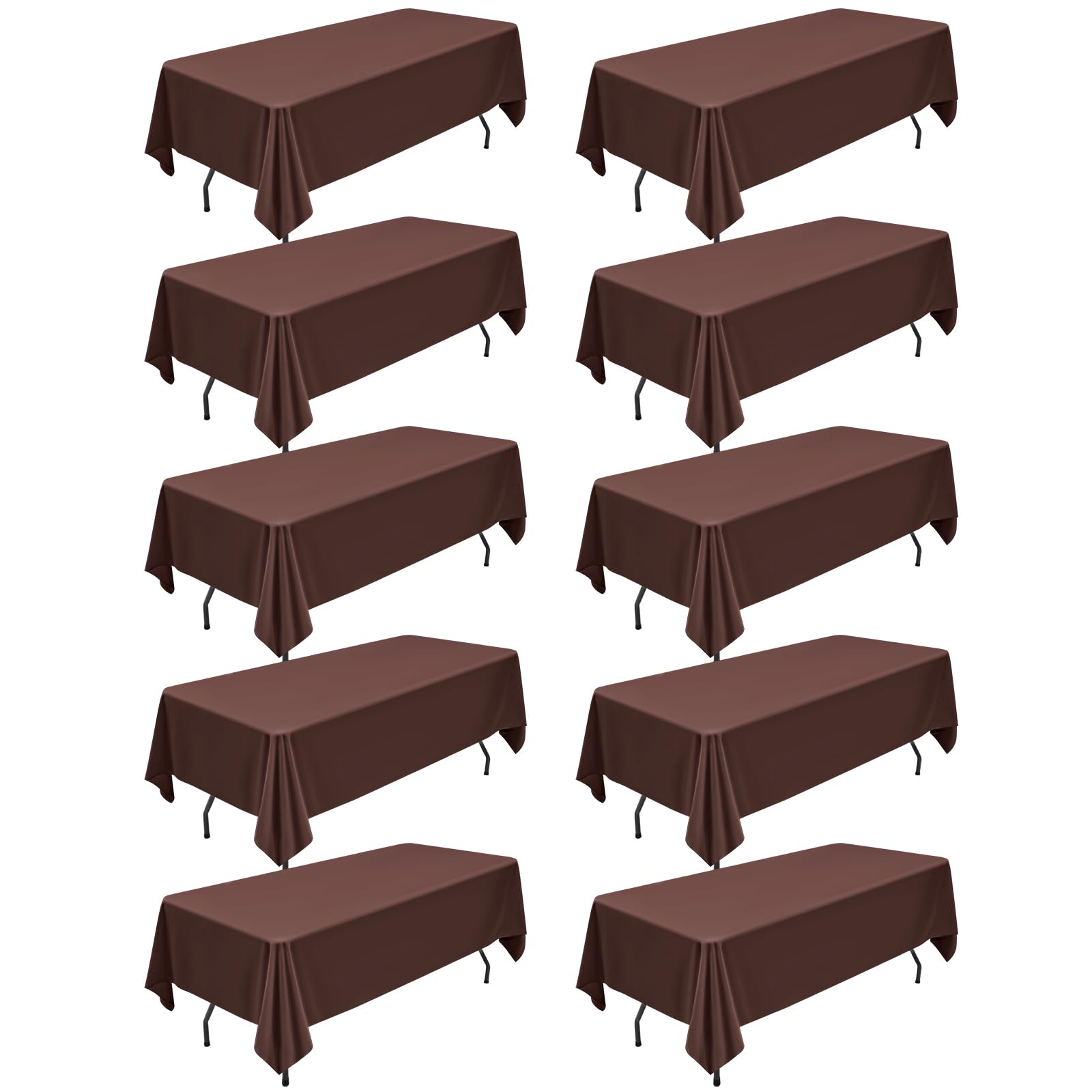 Photo 1 of 10 Packs Brown Polyester Tablecloth 60 x 102 inch Rectangle Table Cloth for 6 Foot Tables Wrinkle Resistant Washable Fabric Table Cover Polyester Brown Table Cloth for Party,Wedding, Banquet