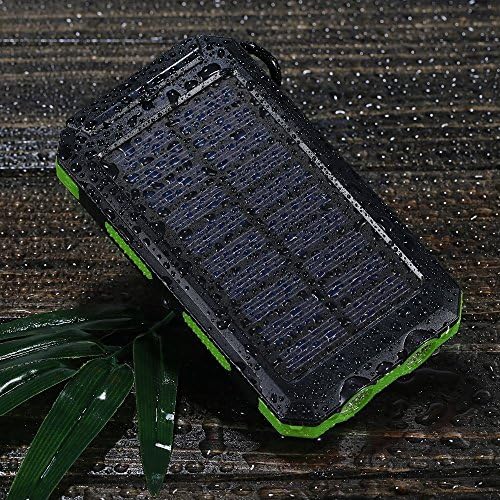 JETSUN Solar Charger IP67 Waterproof 10000mAh External Portable Solar Power Bank with Flashlight & Compass for Outdoor Travel - Black
