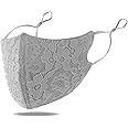 TFTSR Breathable Lace Masquerade Mask for Women,Reusable Cloth Face Mask for Girls,Cute Fashion Cover for Wedding Party,Large (grey)