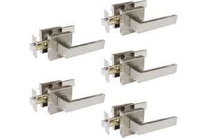 Probrico Square Passage Door Levers Set for Hall or Closet, Satin Nickel Interior Door Handles, 5 Pack
