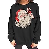 Ritatte Women Christmas Sweatshirt Retro Santa Claus Graphic Pullover Vintage Crewneck Long Sleeve Casual Xmas Holidays Tops
