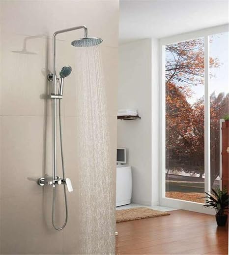 Nihe Chrome Finished Wall Mount Big Rain Shower Set Mixer Faucet