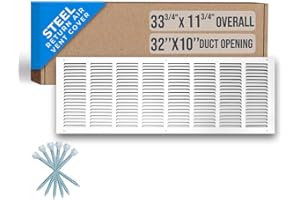 32"W x 10"H [Duct Opening Measurements] Steel Return Air Grille (HD Series) Vent Cover Grill for Sidewall and Ceiling, White 