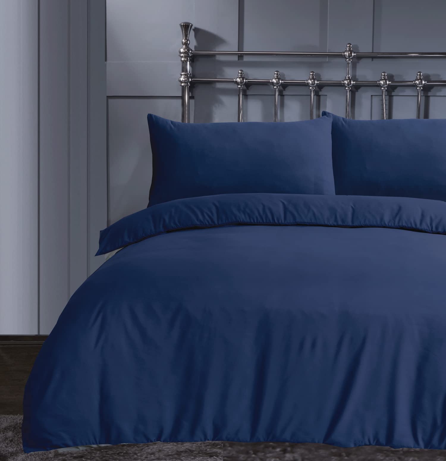 Linen Home Navy Duvet Cover King Size Plain Dyed Soft Microfibre Quilt Cover with 2 Pillowcase,Easy Care Wrinkle Free Bedding Set of 3 Pcs (King, Navy)