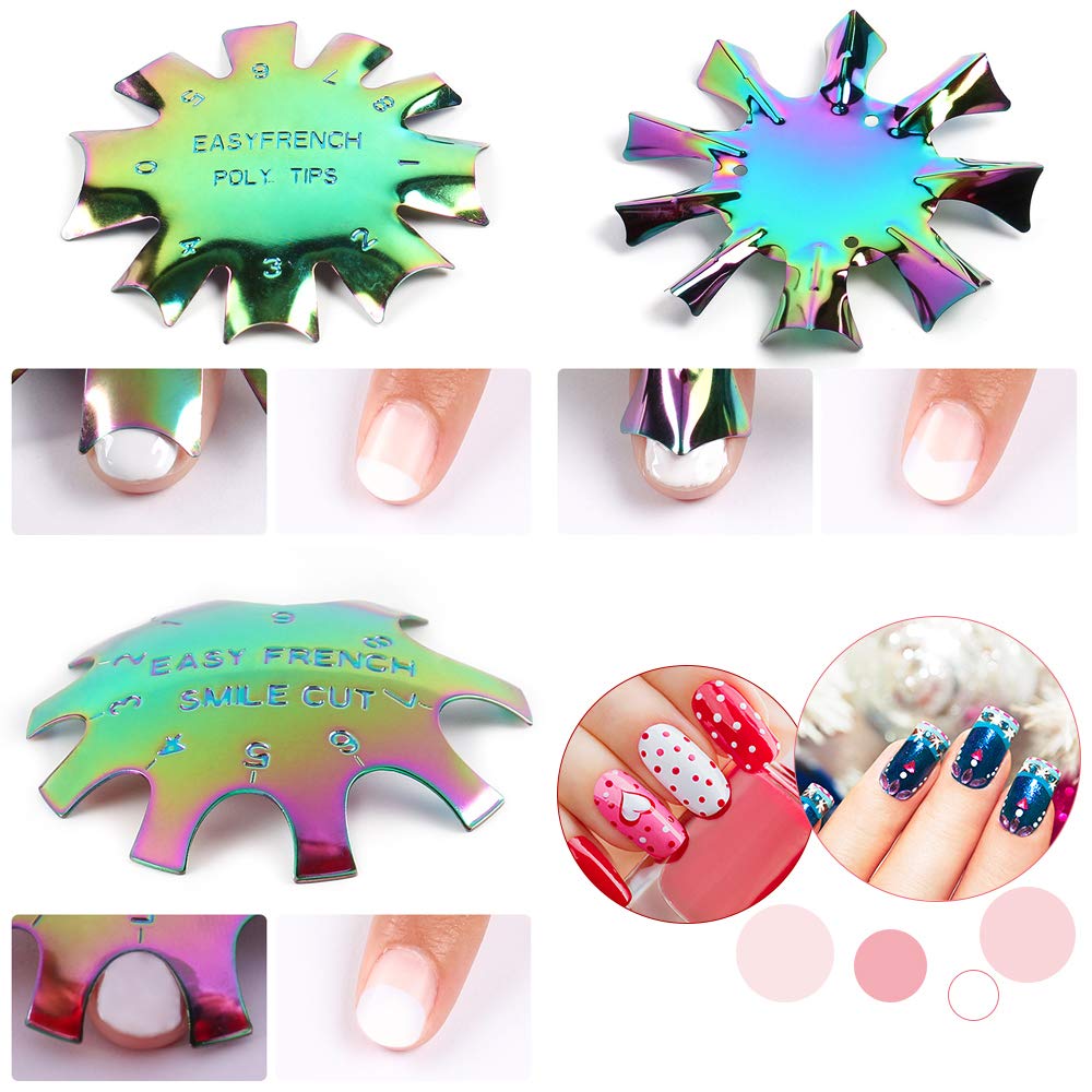 6pcs Nail Manicure Edge Trimmer, Kalolary French Smile Line Nail Acrylic Tool, Durable Stainless Steel Diy Plate Module for Nail Art Decoration : Beauty