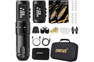 Tattoo Kit - Ambition Mars-U Wireless Tattoo Machine Kit with Adjustable Stroke 1800mAh Power Tattoo Gun Kit with 40pcs Tattoo Cartridges Needles Gloves Bandage Practice Skin for Tattoo Artists