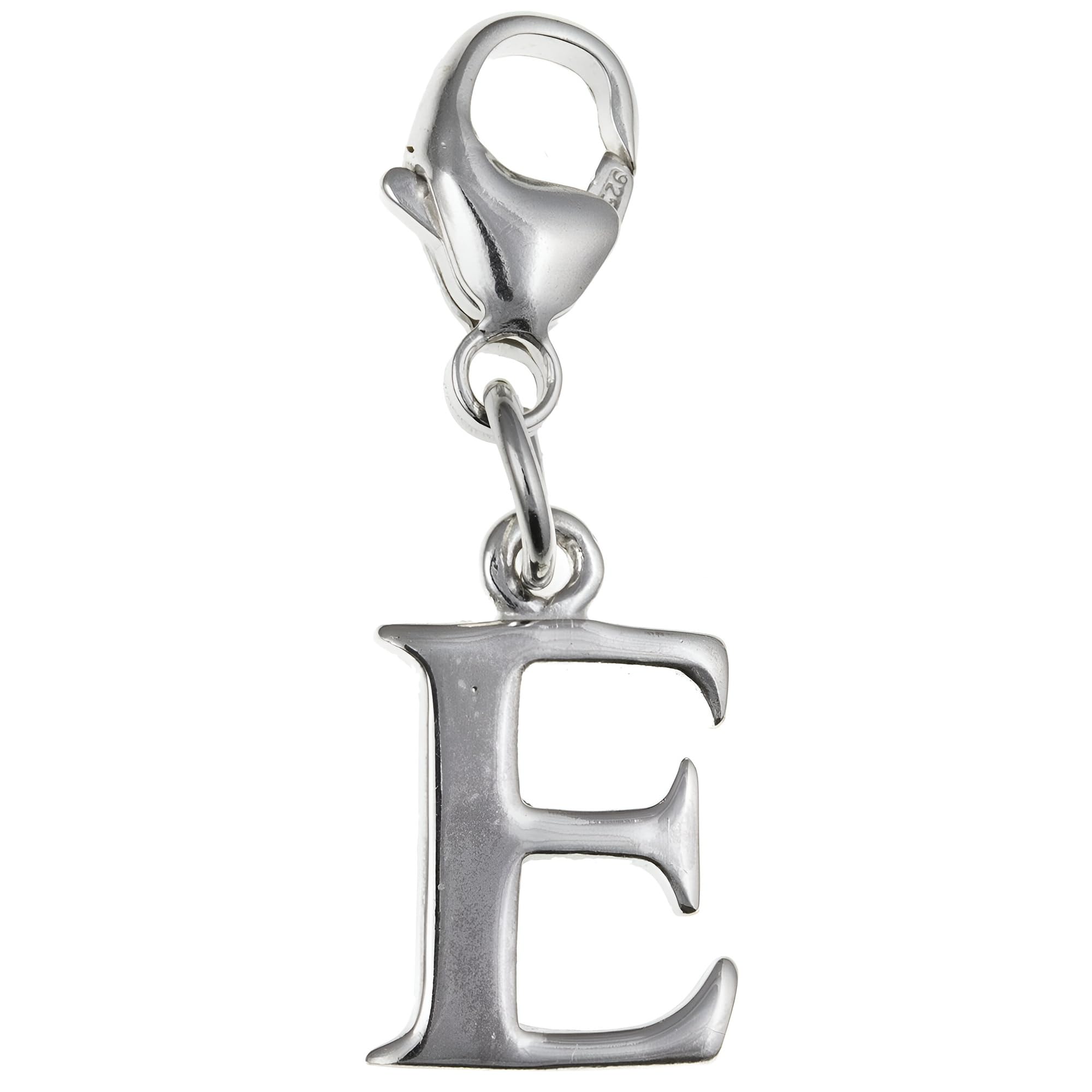 Capital Letter E Alphabet Initial 925 Sterling Silver Clip On Charm Pendant with Lobster Clasp for Women - Plain Polished Letter Charms Compatible with Thomas Sabo Charms Bracelet Necklace — image 1