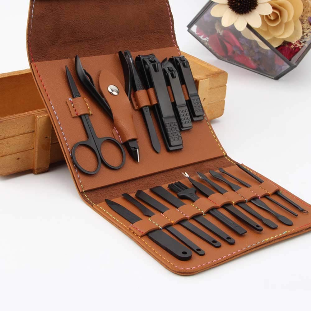 AIWOGEP 16 Pieces Manicure Set with PU Leather Case, Personal Care Tool Kits, Stainless Steel Pedicure Set, Nail Clippers Scissors Gifts for Men/Women, Anniversary, Christmas, Birthday : Beauty