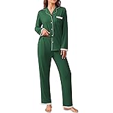 Ekouaer Womens Pajamas Set Long Sleeve Sleepwear Button Down Lounge Set 2 Pieces Soft Nightwear Lace Pjs Set