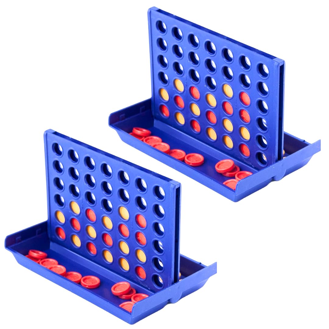 Travel Sized Classic 4 in a Row Game,Mini Size Board Game for Kids, Match Four in a Line, Ideal Travelling Companion for Family Fun, Kids and Adults Will Love This Pocket Sized Game (2 Pack)