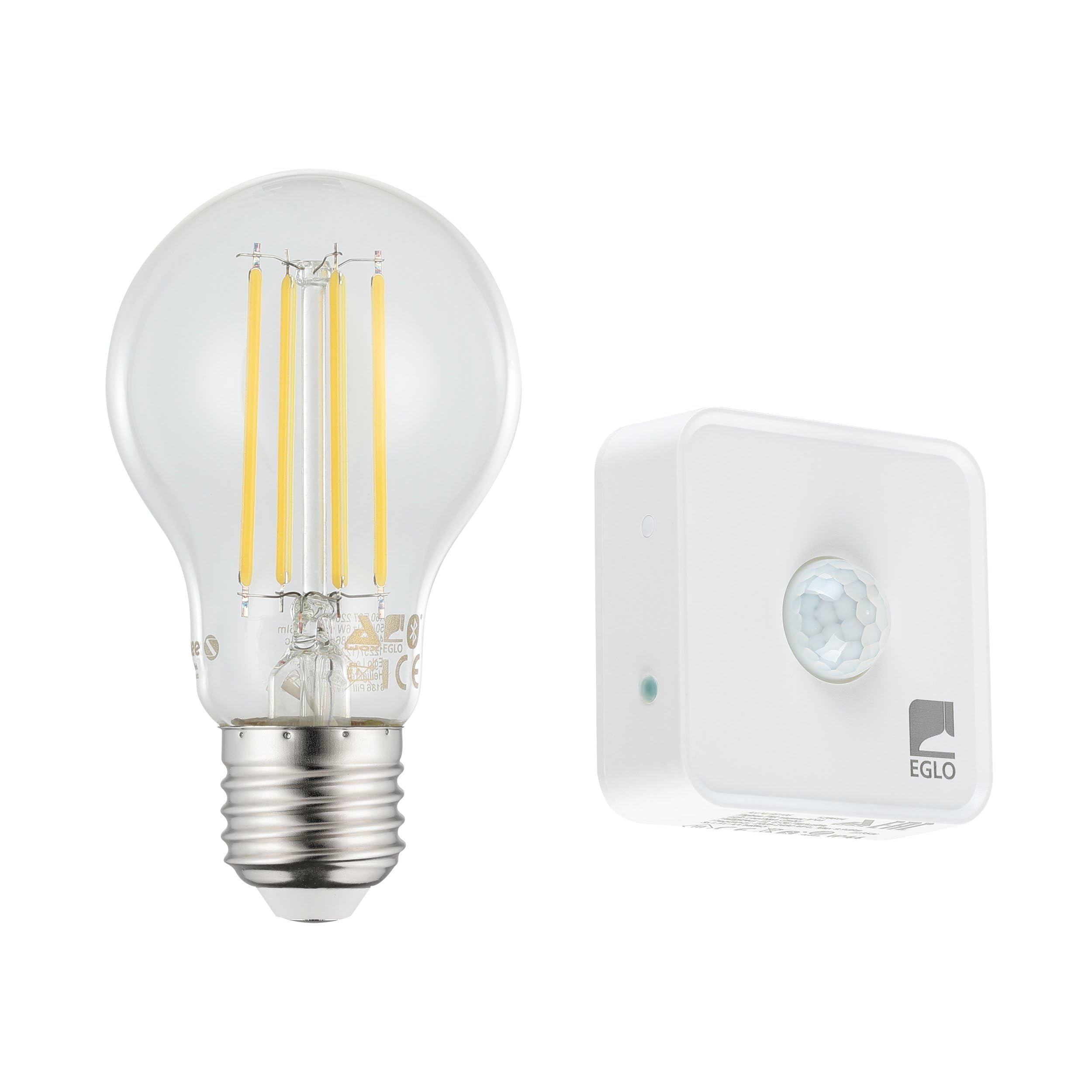 Eglo Connect.z Set of Smart Home E27 LED Light Bulb with Motion Sensor, A60, ZigBee, Vintage Lightbulb, app Control, dimmable, 806 Lumen, 6 watt, Neutral White