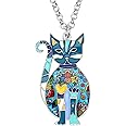 Bonsny Enamel Alloy Floral Kitten Cat Necklace Chain Pendant Pets Jewelry For Women Girl Charm Gift
