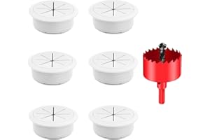 TuTuYa Desk Grommet, 6PCS Flexible 2 Inch (50mm) Desk Cable Grommet Desk Cable Hole Covers with Hole Saw, Ideal Solution for Office and Home Table Cable (White, 2Inch_50mm) (White)