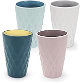 LELE LIFE Unbreakable Plastic Cups Reusable, 11.8oz Stackable Plastic Drinking Glasses Set of 4, Dual Color Water Drinking Cups Tumbler Cups for Kitchen Bathroom (FOUR COLOR)