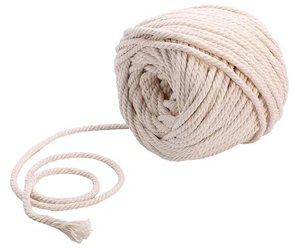 Sadingo Baumwollkordel, Makramee Garn 8mm, Weiße Kordel gedreht aus Baumwolle, 10 Meter Schnur am Stück, 8 mm, Off White