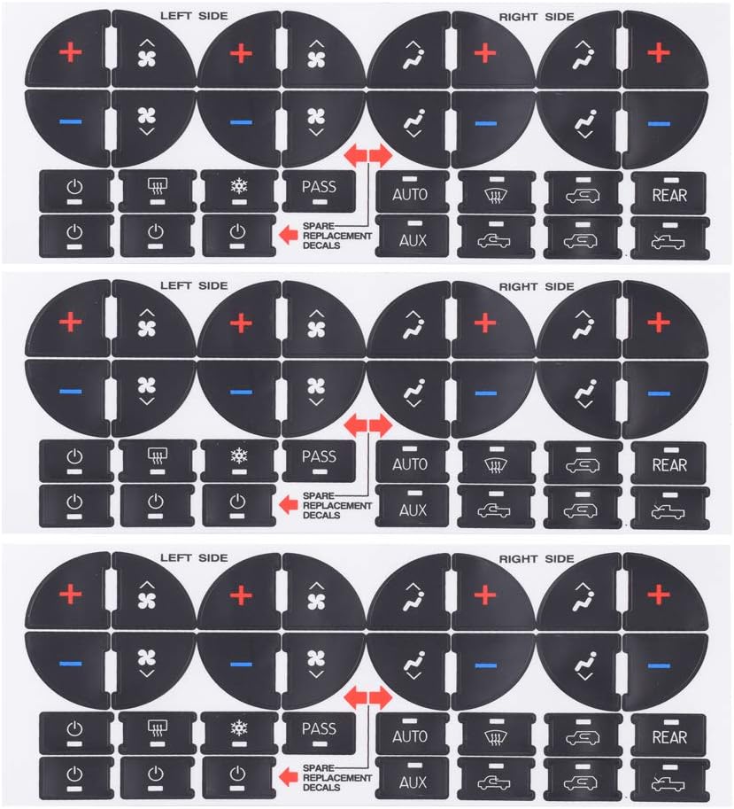 3 PCS A/C Dash Button Sticker Repair Kit Fit Replacement Adhesive for Ruined Faded Auto Climate Control Decals