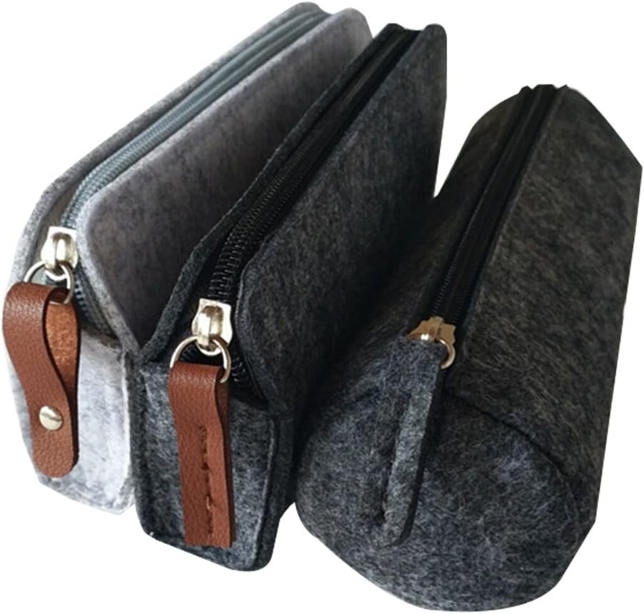 SIPLIV Classic Felt Bag Pen/Pencil/Stationery Pouch Cosmetic Case, 2 Black and one Gray, Set of 3