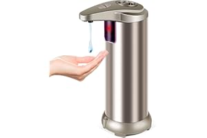 MIKOSORU Automatic Hand Soap Dispenser, Countertop Touchless Dish Soap Dispenser for Most Soaps, Stainless Steeel 8.8oz Hands Free Liquild Soap Dispenser, Auto Soap Dispenser Bathroom Kitchen, Champagne