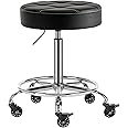 CoVibrant Lockable Rolling Stool with Noiseless Rubber Wheels & Footrest - Adjustable Swivel Stool Chair for Kitchen, Medical, Workshop, Salon, Tattoo, Office (Black, 20"-27")